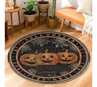 Pumpkin Area Rug, Halloween Vintage Spider Web Halloween Black Non-Slip Backing Home Indoor Doormat Accents Rug Non Shedding Laundry Room Bathroom Doorway Entryway Decor 3' X 3'