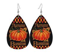 Pumpkin Autumn Blessings Leather Earring For Women Teardrop Dangle Printed Fashion Accessories Daily Wear Party