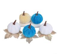 Pumpkin Autumn Decorations, 5 Set Decorative Velvet Mini Small Outdoor Foam Plastic Fake Faux Artificial Pumpkins For Thanksgiving Home Decor(6-5)