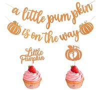Pumpkin Baby Shower Decorations A Little Pumpkin is On the Way Banner and Little Pumpkin Cupcake Toppers Orange Glitter Pumpkin Birthday Party Decorations Thanksgiving Fall Theme Gender Reveal