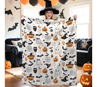 Pumpkin Bat Ghost Blanket, Halloween 30 x 40 Inch Throw Lightweight Soft Cozy Horror Blankets for Couch Bed Sofa Chair