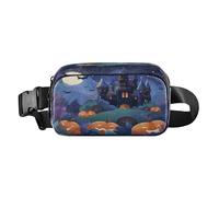 Pumpkin Bats Halloween Blue Fanny Pack for Women Men Crossbody Belt Bag Fashion Waist Packs Purse with Adjustable Strap Waist Pouch for Running Hiking Cycling