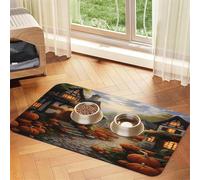 Pumpkin Blossom Town Pet Food Mat 23.62x15.71in Absorbent Non-Slip PU Leather Feeding Mat for Dogs Cats Rubber Bottom Fast Drying Rollable Pet Bowl Placemat