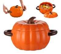 Pumpkin Bowl with Lid & Handle 1500ml Ceramic Pumpkin Soup Bowl Glazed Non-Slip Microwave & Dishwasher Safe Pot for Home, Fall, Thanksgiving, Halloween