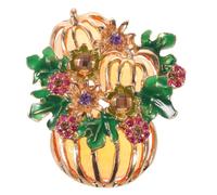 Pumpkin Brooch Enamel Rhinestone Pin for Autumn Harvest Party