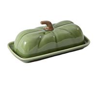 Pumpkin Butter Dish with Lid - Halloween Kitchen Countertop Butter Keeper for 1 Stick, Cute Autumn & Thanksgiving Serveware Container, Microwave & Dishwasher Safe (Green)