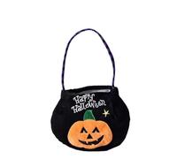 Pumpkin Candy Bag Trick or Treat Bags Felt Bags with Handle for Kids Halloween Costume Party, Black, 13*18cm