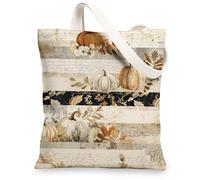Pumpkin Canvas Bags, Reusable Bags Rustic Pumpkin Pattern, Lightweight Washable Fall Linen Canvas Bags with Shoulder Strap, beige, 13x15 Inch