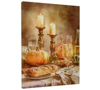 Pumpkin Canvas Kitchen Wall Art, Rustic Vintage Candle Bread Fall Orange Wall Painting Hanging Art Home Dining Bathroom Cubicle Restaurant Decor 16x20 Inch