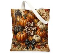 Pumpkin Canvas Tote Bag for Women, Fall Rustic Lantern Leaf Fall Orange Washable Reusable Shopping Bag Ideas for Shopping T, Orange, 13x15 Inch