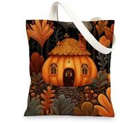 Pumpkin Canvas Tote Bags, Cute Pumpkin Design Reusable Grocery Bags, Lightweight Washable Shoulder Strap Canvas Bags for Tr, Orange, 13x15 Inch