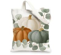 Pumpkin Canvas Tote Bags, Stylish Pumpkin Design Reusable Grocery Bags, Lightweight Washable Shoulder Strap Canvas Bags for, White, 13x15 Inch