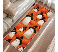 Pumpkin Carpet Runner, Halloween Witch Hat Ghost Star Bat Runner Rug, Non-Slip Washable Low Pile Rug For Laundry Bedroom Kitchen Hallway 60x180cm