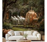 Pumpkin Carriage White Horse Wall Paper Retro Architecture Dense Plant Art Photo Wallpaper 3D Effect 500x350 cm Nature Pastoral Mural for Bedroom Living Room Non-Woven Poster Decoration vd158u