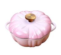 Pumpkin Cast Iron Dutch Oven, 1.6-Quart Heavy-Duty Ceramic Soup Pot with lid, Oven Safe up to 536°F Suitable for Stews, Casseroles, Baking & Roasting, Halloween Thanksgiving Fall Decor Gift (Pink)