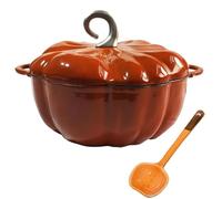 Pumpkin Cast Iron Enamel Stew with Lid and Handles, Dutch Oven | Non Stick Cooking Pot Suitable for Induction Hobs and Oven Use Oven Safe for Baking Bread Sauté Soup Cooking(24CM)