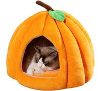 Pumpkin Cat Bed, 2025 Cute Pumpkin Shape Cat Cave, Halloween Cats Beds, Kitten House Tent with Removable Washable Cushioned, Warm Cave Nest Sleeping Bed Puppy House for Cats Small Dogs (Orange, S)