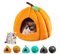 Pumpkin Cat Bed，Cute Halloween Pumpkin Shape Cat Cave Bed，Halloween Pumpkin Pet House with Removable Cushion，Under 7.5 Kg Pets Sleeping Beds Comfortable Warm Non-Slip for Indoor Cats (Orange, M)