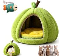 Pumpkin Cat Bed for Indoor Cats, Halloween Cat Bed with Removable Cushion, Cute Pumpkin Shape Cat Cave Bed, Non-Slip Bottom, for Helps Alleviate Anxiety in Cats (Avocado Green,L)