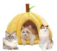 Pumpkin Cat Bed for Indoor Cats, Halloween Pumpkin Shape Cat House with Removable Washable Cushioned Pillow, Pumpkins Indoor Kennel, Cute Warm Cats Cave Bed for Puppy and Kitten (Yellow,L)
