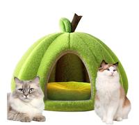 Pumpkin Cat Bed for Indoor Cats, Halloween Pumpkin Shape Cat House with Removable Washable Cushioned Pillow, Pumpkins Indoor Kennel, Cute Warm Cats Cave Bed for Puppy and Kitten (Green,S)