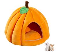 Pumpkin Cat Bed, Halloween Cat Cave House with Removable Cushion, Cute Pumpkin Shape Cat Tent for Indoor Cats, Kittens & Small Dogs, Warm Fluffy Pet Nest (Orange, S)
