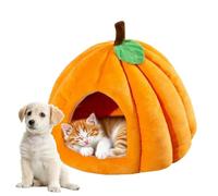 Pumpkin Cat Bed - Halloween Cat House | Cats Cave | Pet Houses Plush Design | Cute Shaped Kitten Sleeping Kennel | Indoor Outdoor Small Dog Tent With Removable Cushion For Bedroom Balcony Living Room
