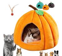 Pumpkin Cat Bed, Halloween Dog Bed, Cute Pumpkin Shape Cat Cave Beds Tent with Removable Cushion,Warm Halloween Deds For Indoor Small Dogs (Orange,S)