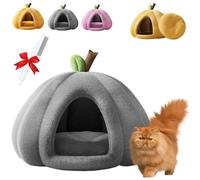 Pumpkin Cat Bed House, Cute Pumpkin Shape Cat Cave Bed Tent with Removable Cushion, Cat Bed for Indoor Cats, Warm Halloween Deds for Indoor Cats Small Dogs (Gray, M-45 * 45cm/17.7 * 17.7in)