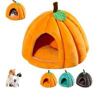 Pumpkin Cat Bed, New Cute Halloween Pumpkin Shape Cat Cave Bed Tent with Removable Cushion, Warm Cave Nest Sleeping Bed Puppy House for Small Dogs & Cats (Yellow,L)