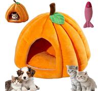 Pumpkin Cat Bed, Pumpkin Cat House, Cute Pumpkin Shape Cat Cave Bed Cat Tent with Removable Cushion, Warm Halloween Cat Deds for Indoor Cats Small Dogs (Orange, 15 * 15 * 12.6in)