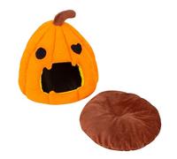 Pumpkin Cat Bed - Semi Enclosed cozyCat House, Warm Sleeping Bed with Removable Cushion, kitten Igloos Beds | Cute Soft Cave for kittenSmall Dogs, Indoor Pet Nest Bedroom Living Room Comfort Lounging