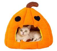 Pumpkin Cat Bed with Removable Washable Cushion Non-Slip Bottom 16" Halloween Cat Bed Orange Handheld Warm & Soft Kitten for Indoor & Outdoor Cats