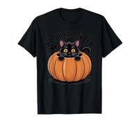 Pumpkin Cat Shirt Cute Halloween Kitty and Bats T-Shirt