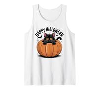 Pumpkin Cat Shirt Cute Halloween Kitty and Bats Tank Top