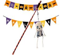 Pumpkin Cat Teasing Toy | Wooden Fun Pumpkin hallowen Cat Toy | hallowen Ghost Playing Stick for Kittens & Adult Cats, Interactive Exercise Toy with Feathers for Indoor Pets