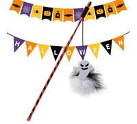 Pumpkin Cat Touceasing Toy - Feathered Teasing Cat Playing Stick, Fun Halloween Stiches | Spooky Halloween Wand Toys, Pumpkin Ghost Cat Toys for Cat, Kitten, Indoor,