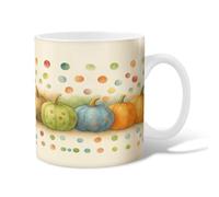 Pumpkin Ceramic Coffee Mug, Fall Fanciful Dots Green Fall Orange Novelty Tea Mug with Handle Gift for Friends Family Co-Worker Lovers Eldership Senior 11 Oz