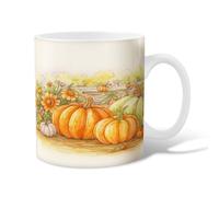 Pumpkin Ceramic Coffee Mug, Fall Rustic Flower Leaf Fall Orange Novelty Tea Cup with Handle Gift for Friends Family Co-Worker Lovers Eldership Senior 11 Oz