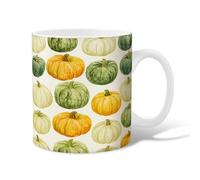 Pumpkin Ceramic Coffee Mug, Fall Rustic Green White Fall Green Novelty Hot Chocolate Mug with Handle Gift for Friends Family Lovers Eldership Senior Co-Worker 11 Oz