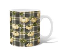 Pumpkin Ceramic Coffee Mug, Fall Rustic Leaf Check Fall Cream Novelty Work Drinking Mugs with Handle Gift for Friends Family Lovers Eldership Senior Co-Worker 15 Oz