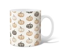 Pumpkin Ceramic Coffee Mug, Fall Rustic Plaid Stem Fall Orange Novelty Hot Chocolate Mug with Handle Gift for Friends Family Co-Worker Lovers Eldership Senior 11 Oz