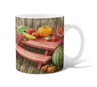 Pumpkin Ceramic Coffee Mug, Fall Rustic Watermelon Corn Fall Orange Novelty Work Drinking Mugs with Handle Gift for Friends Family Lovers Eldership Senior Co-Worker 11 Oz