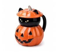 Pumpkin Ceramic Cup, Ceramic Fall Mug with Handle, Cute Orange Tea Mug for Hot & Cold Drinks, 3D Pumpkin Cup for Autumn Halloween Thanksgiving Decor, Gift Ideas for Coffee Lovers (Pumpkin Cat)