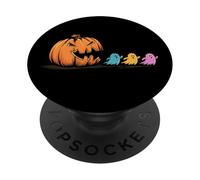 Pumpkin Chasing & Eating Ghosts Funny Retro Halloween Gamer PopSockets Adhesive PopGrip