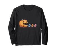 Pumpkin Chasing Little Ghosts Spooky Season Fun Time Long Sleeve T-Shirt