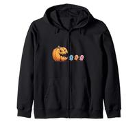 Pumpkin Chasing Little Ghosts Spooky Season Fun Time Zip Hoodie