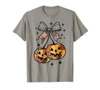Pumpkin Cherries Coquette Lace Bow Patchwork Halloween Fall T-Shirt
