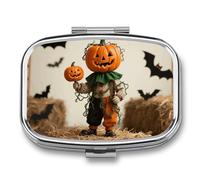 Pumpkin Clown Pill Case 2-Compartment Pill Organizer with Mirror- Portable Medicine Container for Purse & Travel, Small Medicine Box for Vitamins, Fish Oil, Supplements
