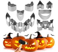 Pumpkin Cookie Cutter, Halloween Pumpkin Carving Kit 10Pcs Stainless Steel Carving Tools Easy and Safe to Use Cookie Cutter Moulds Set for Kids Adults, Tools